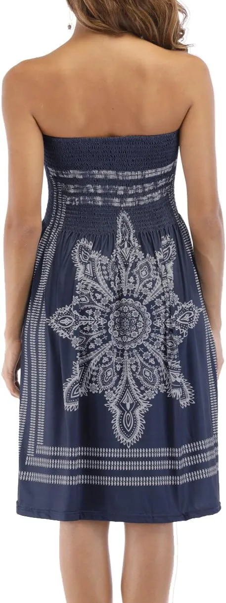 Women's Strapless Floral Bohemian Casual Mini Beach Dress Cover-ups Dress