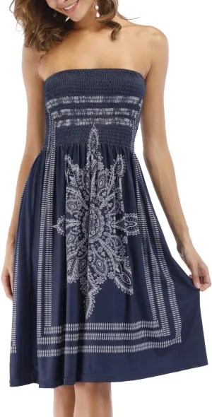 Women's Strapless Floral Bohemian Casual Mini Beach Dress Cover-ups Dress
