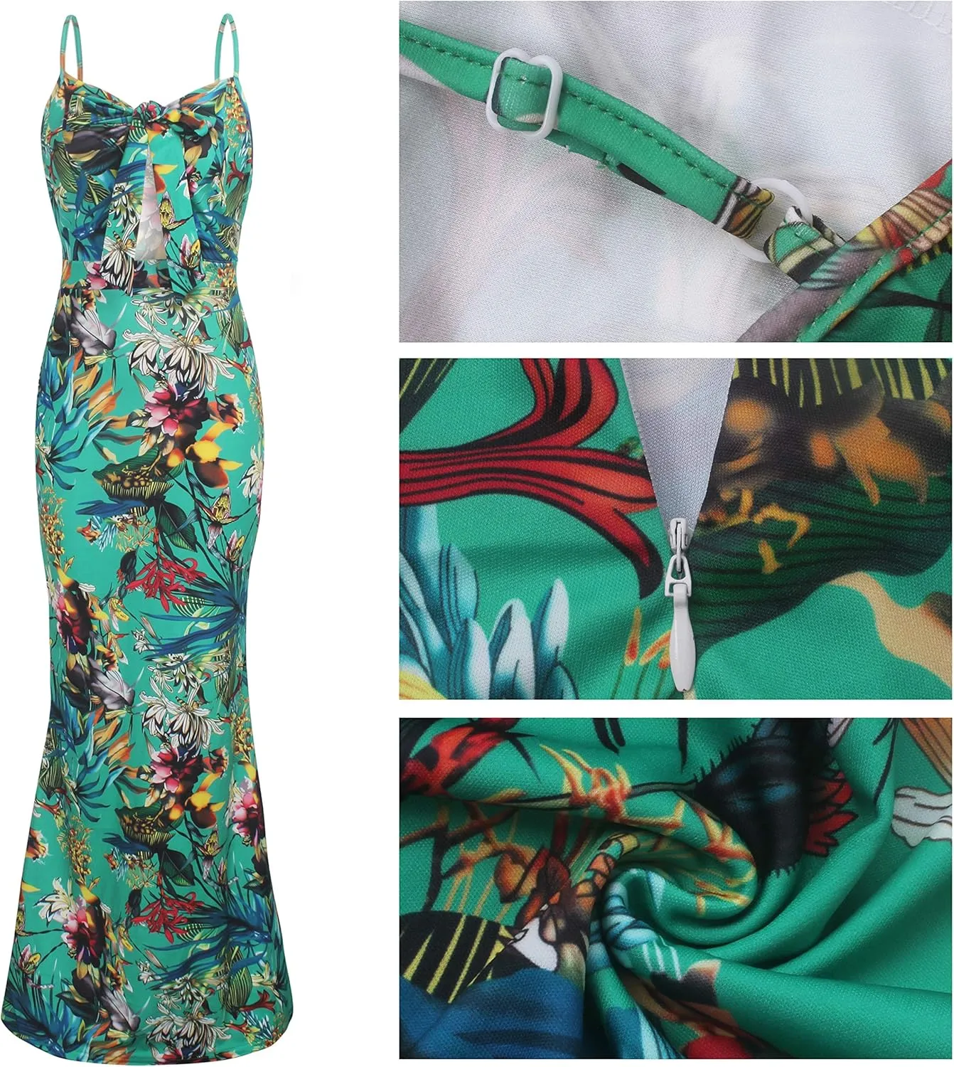 Women's Summer Floral Spaghetti Strap Long Maxi Dresses Low-Cut Bohemian Beach Sundress