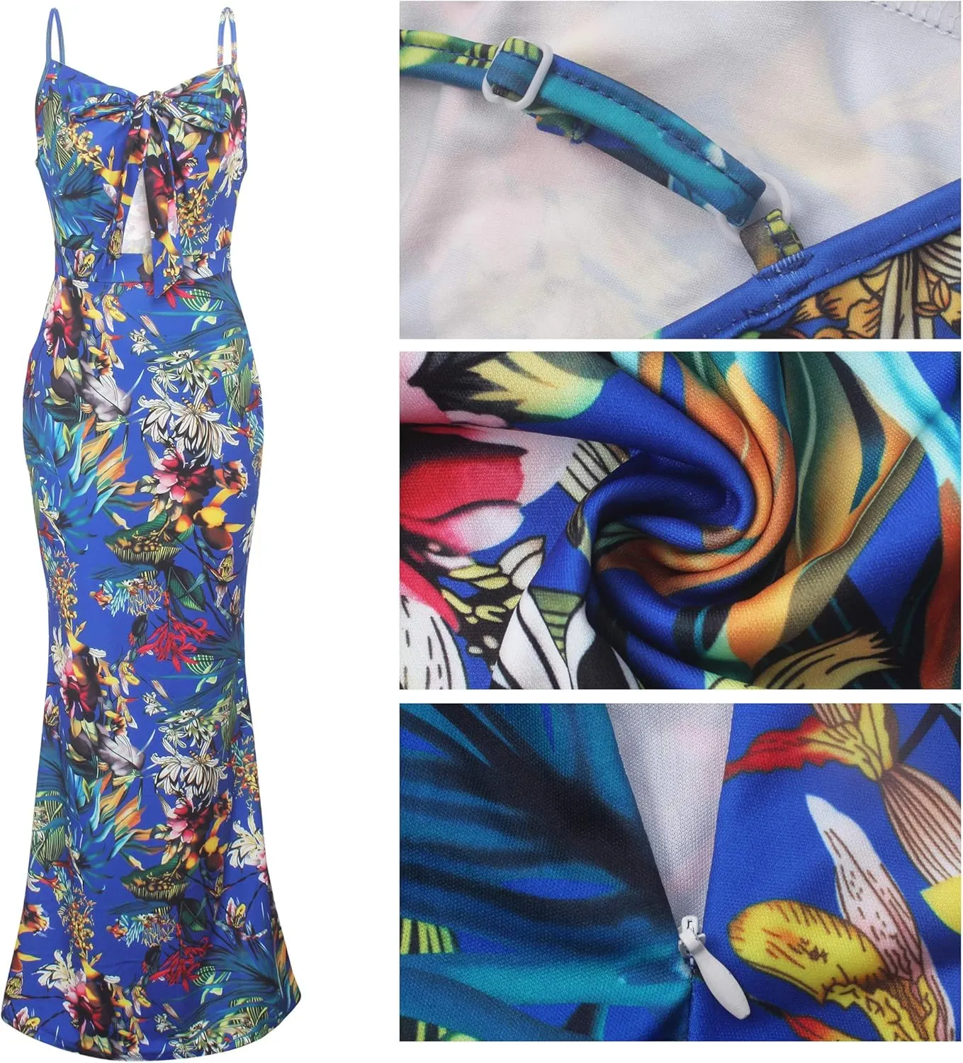 Women's Summer Floral Spaghetti Strap Long Maxi Dresses Low-Cut Bohemian Beach Sundress