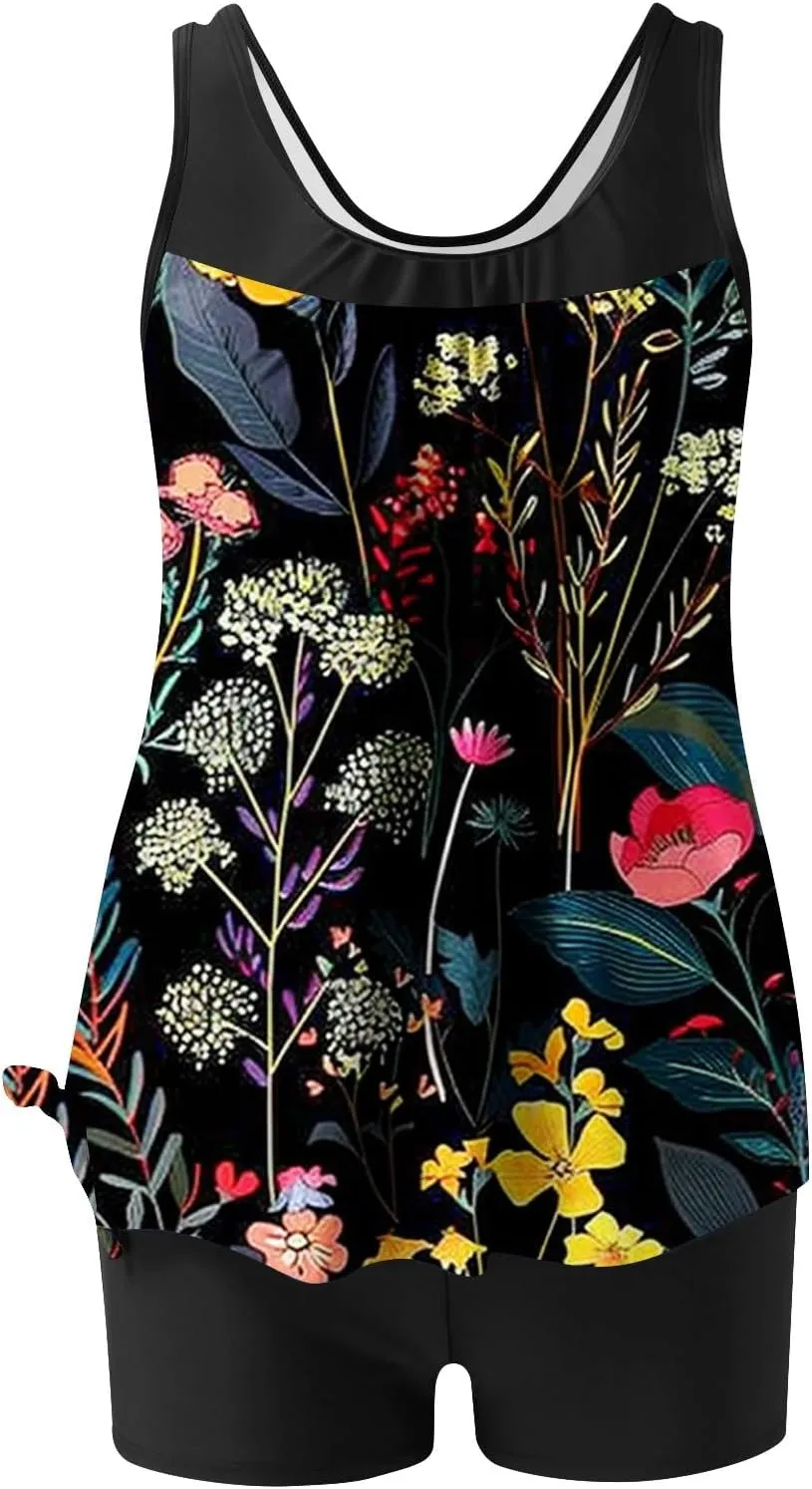 Womens Swimsuits Tankini 2025 Two Pieces Blouson Tankini Swimsuits with Shorts Striped Swim Tank Top Bathing Suits