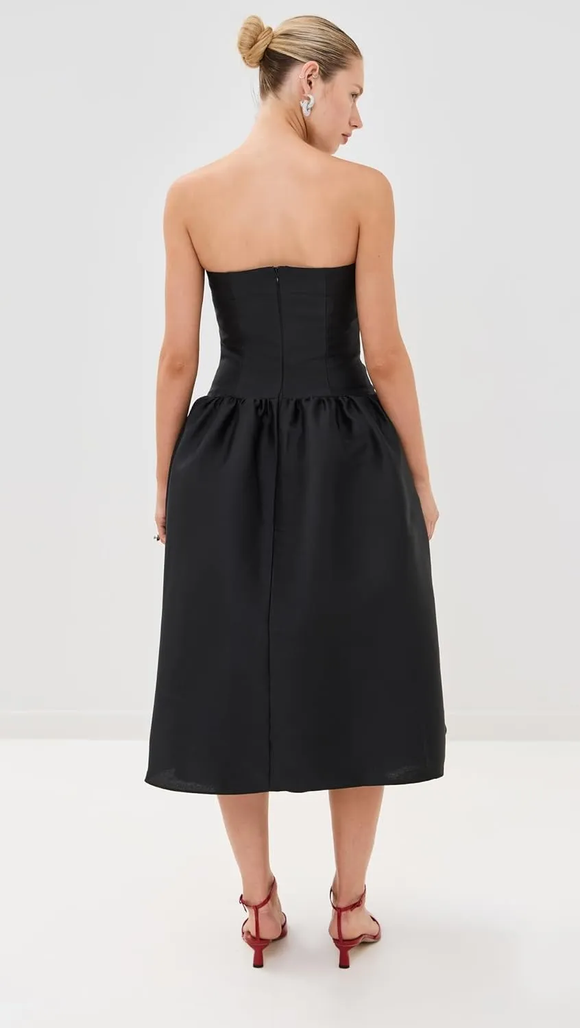Women's Taffeta Contrast Bow Midi Dress