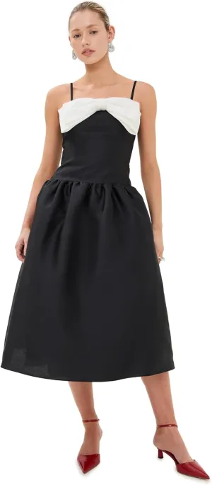 Women's Taffeta Contrast Bow Midi Dress