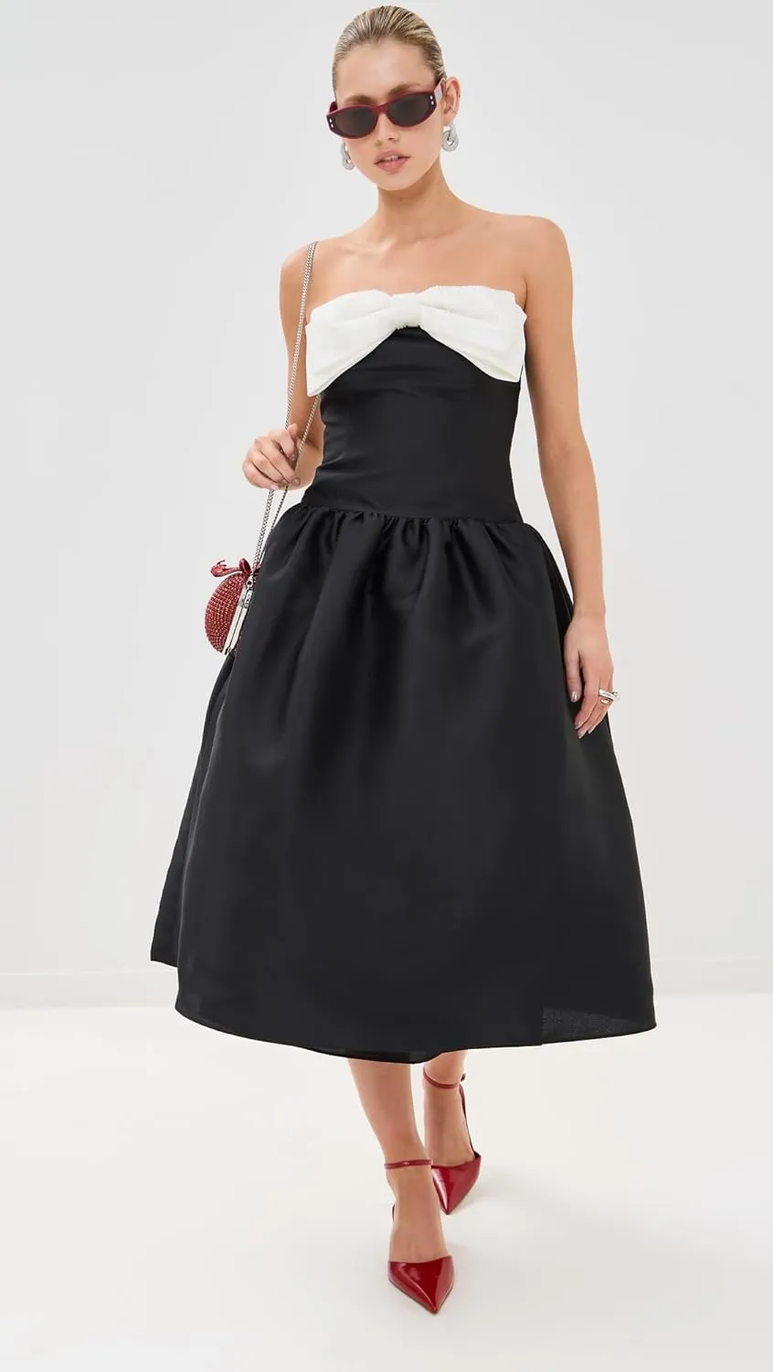Women's Taffeta Contrast Bow Midi Dress