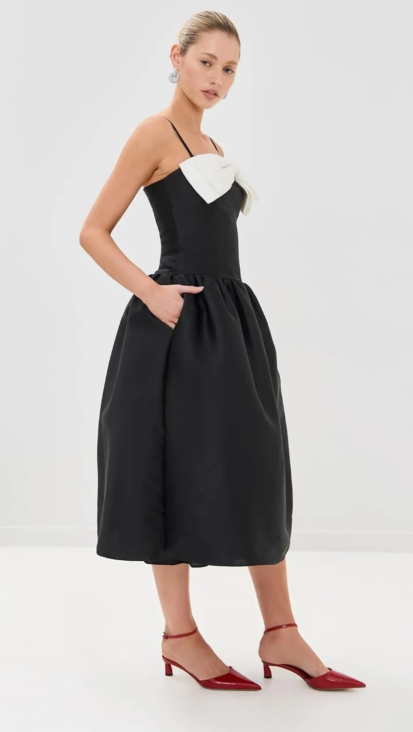 Women's Taffeta Contrast Bow Midi Dress