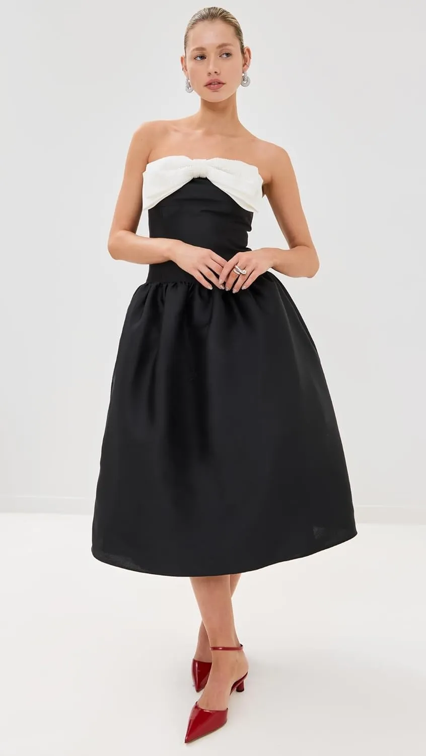 Women's Taffeta Contrast Bow Midi Dress