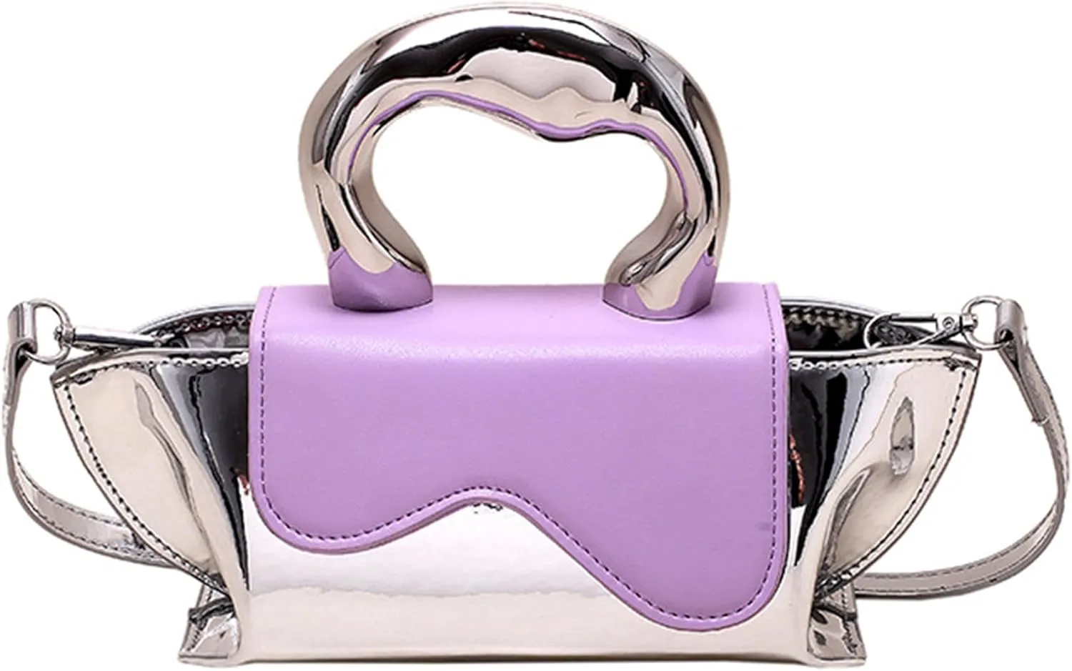 Women's Unique Handbag and Purse PU Leather Y2K Metallic Evening Satchel Flap Top Handle Shoulder Bag Cute Crossbody，bag827OWOISS