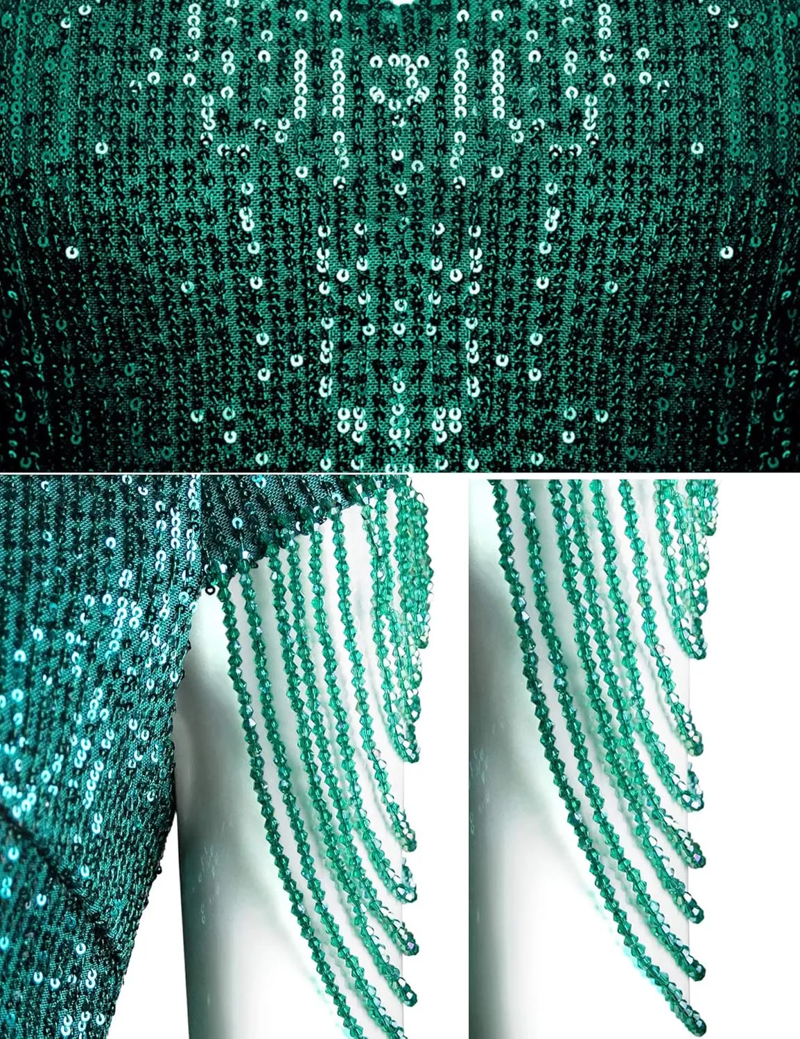 Women's V Neck Sequin Formal Evening Dress Tassel Bead Sleeve Mermaid Long Gown 1920S Party Maxi Military Dress