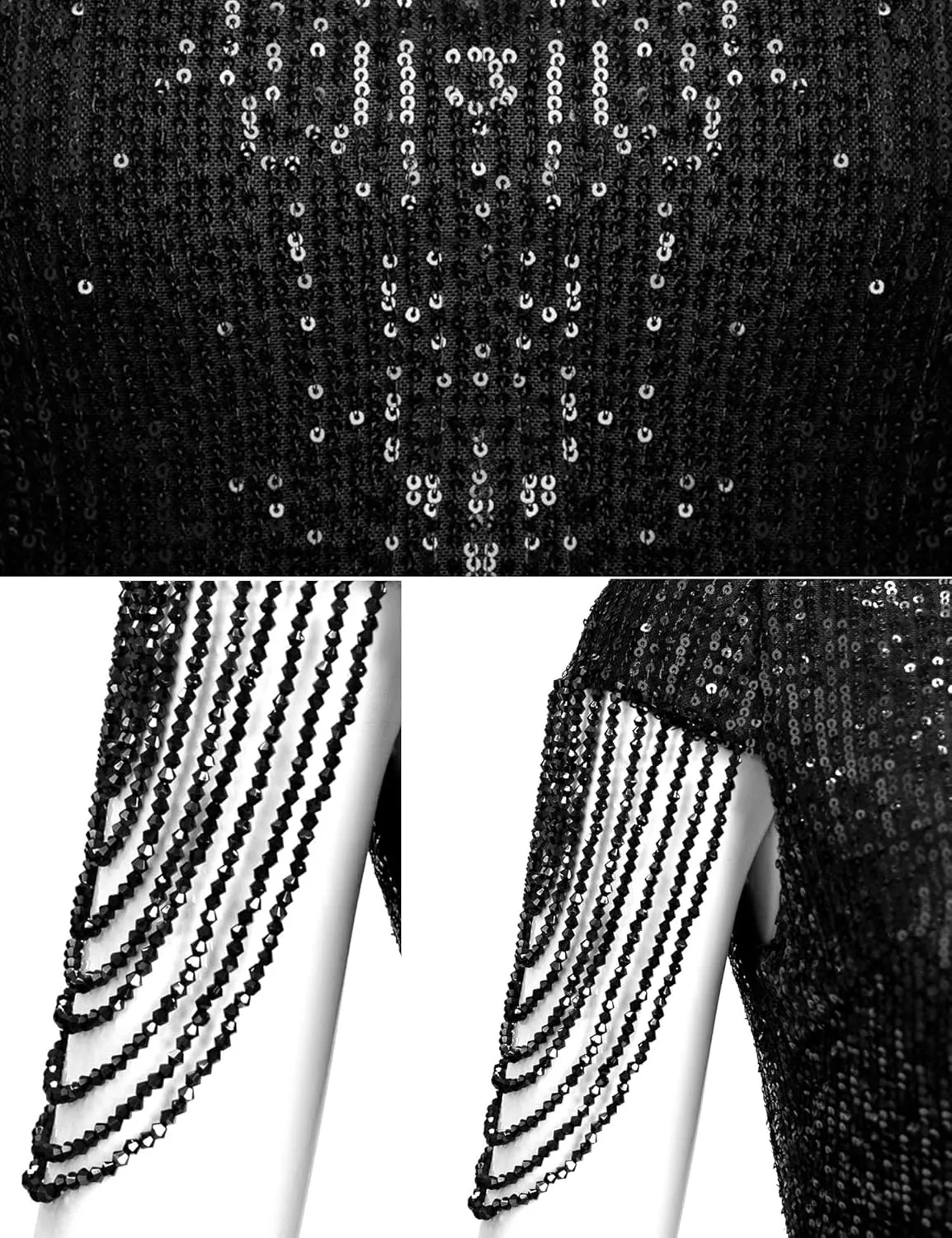Women's V Neck Sequin Formal Evening Dress Tassel Bead Sleeve Mermaid Long Gown 1920S Party Maxi Military Dress