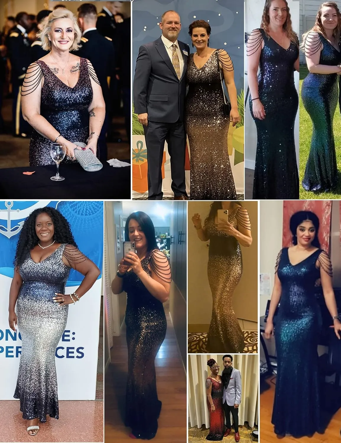 Women's V Neck Sequin Formal Evening Dress Tassel Bead Sleeve Mermaid Long Gown 1920S Party Maxi Military Dress