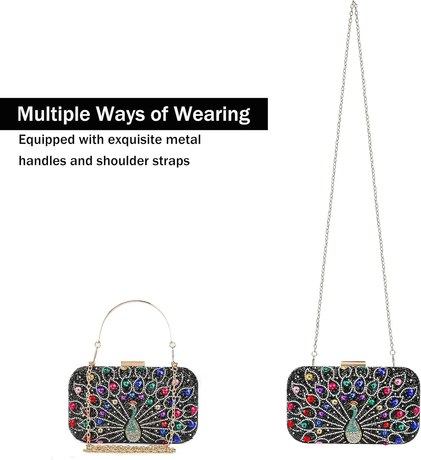 Womens Vintage Beaded Rhinestone Peacock Clutch Purse Handmade Crossbody Bag Evening Handbag For Wedding Party Prom
