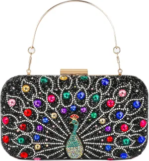 Womens Vintage Beaded Rhinestone Peacock Clutch Purse Handmade Crossbody Bag Evening Handbag For Wedding Party Prom