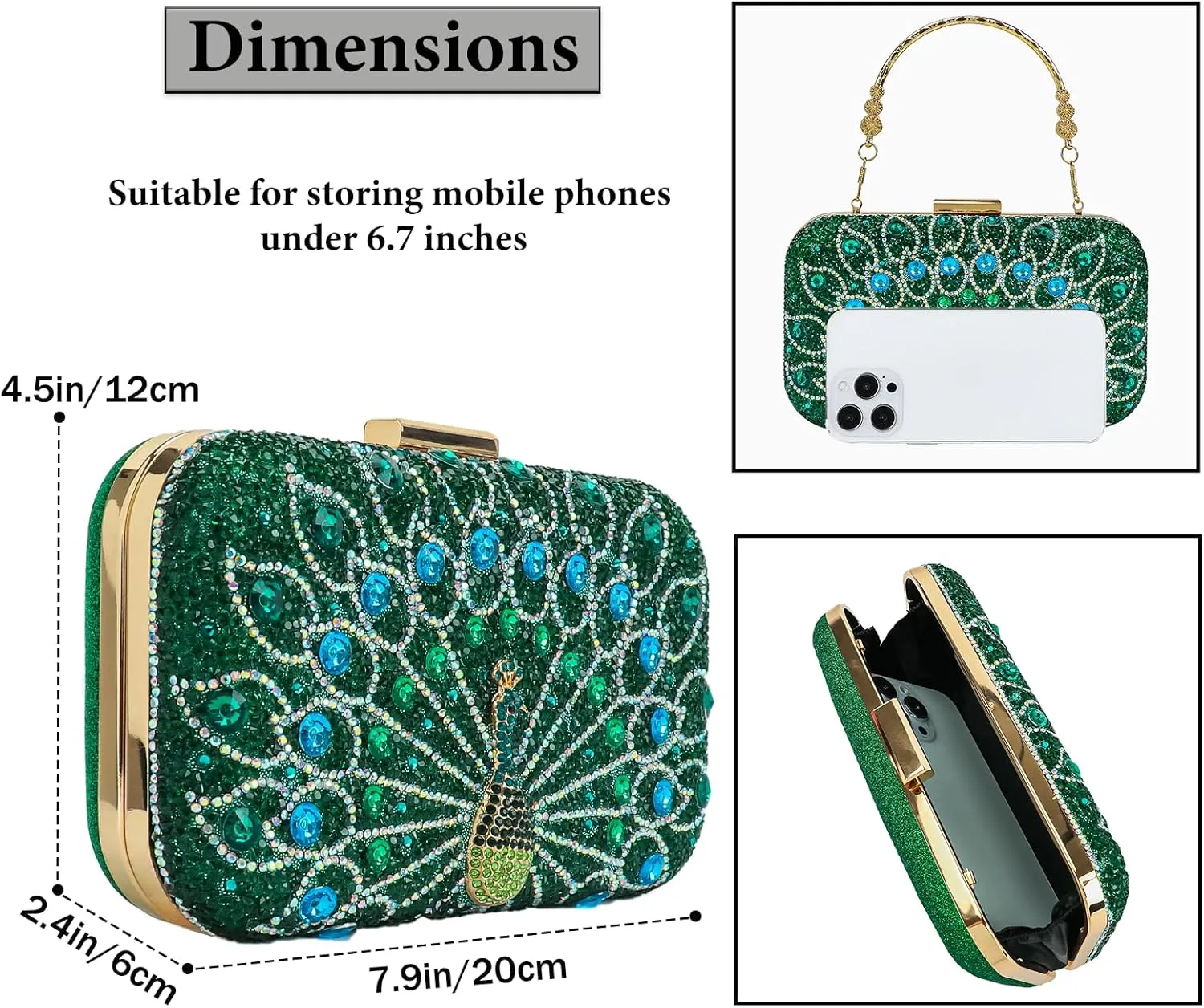 Womens Vintage Beaded Rhinestone Peacock Clutch Purse Handmade Crossbody Bag Evening Handbag For Wedding Party Prom
