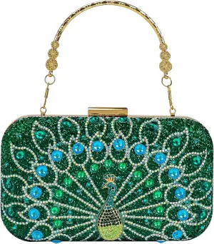 Womens Vintage Beaded Rhinestone Peacock Clutch Purse Handmade Crossbody Bag Evening Handbag For Wedding Party Prom