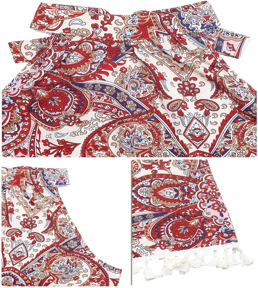 Women's Vintage Halter Neck Floral Print Dress, Retro Elegant Party Dress-Tassel & Tie-Back Details