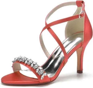 Womens Wedding Shoes Heels for Women Open Toe Buckle Ankle Strap Kitten Heels for Women Pump Block Sandals 3.34 inches Silver Black White Nude for Party Wedding(Red,5)