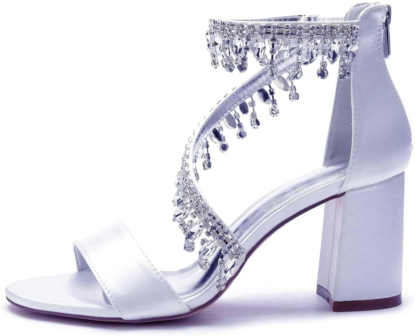 Womens Wedding Shoes Heels for Women Open Toe - Zipper Chunky Heels Dress Shoes for Women 3.14 Inch Rhinestone Wedding Heels for Prom Party Bridal Pump Shoes Light Purple, 5(Teal,8.5)