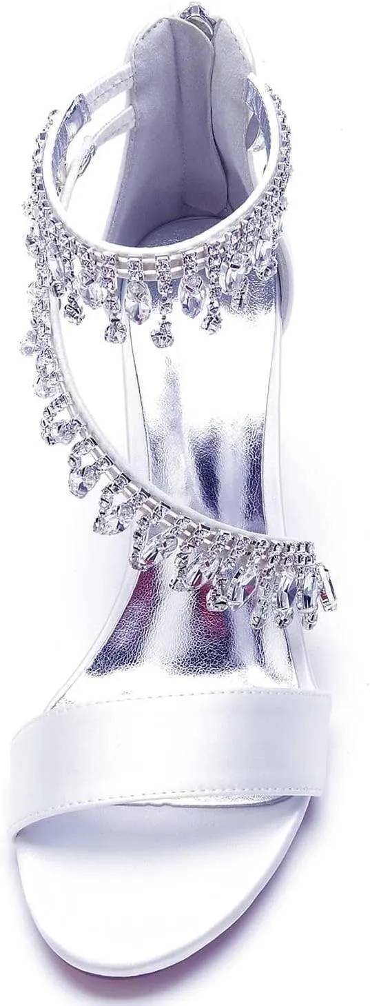 Womens Wedding Shoes Heels for Women Open Toe - Zipper Chunky Heels Dress Shoes for Women 3.14 Inch Rhinestone Wedding Heels for Prom Party Bridal Pump Shoes Light Purple, 5(Teal,8.5)