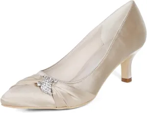 Womens Wedding Shoes NALoRa Women's Rhinestone Heeled Sandals Pointy Toe Stilettos High Heels Pointed Toe Slip on Pumps Wedding Shoes for Bridal Dress(Champagne,3 UK)