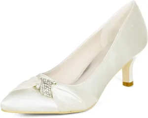 Womens Wedding Shoes NALoRa Women's Rhinestone Heeled Sandals Pointy Toe Stilettos High Heels Pointed Toe Slip on Pumps Wedding Shoes for Bridal Dress(Ivory,4 UK)