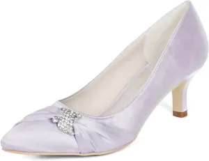 Womens Wedding Shoes NALoRa Women's Rhinestone Heeled Sandals Pointy Toe Stilettos High Heels Pointed Toe Slip on Pumps Wedding Shoes for Bridal Dress(Light Gray,5.5 UK)