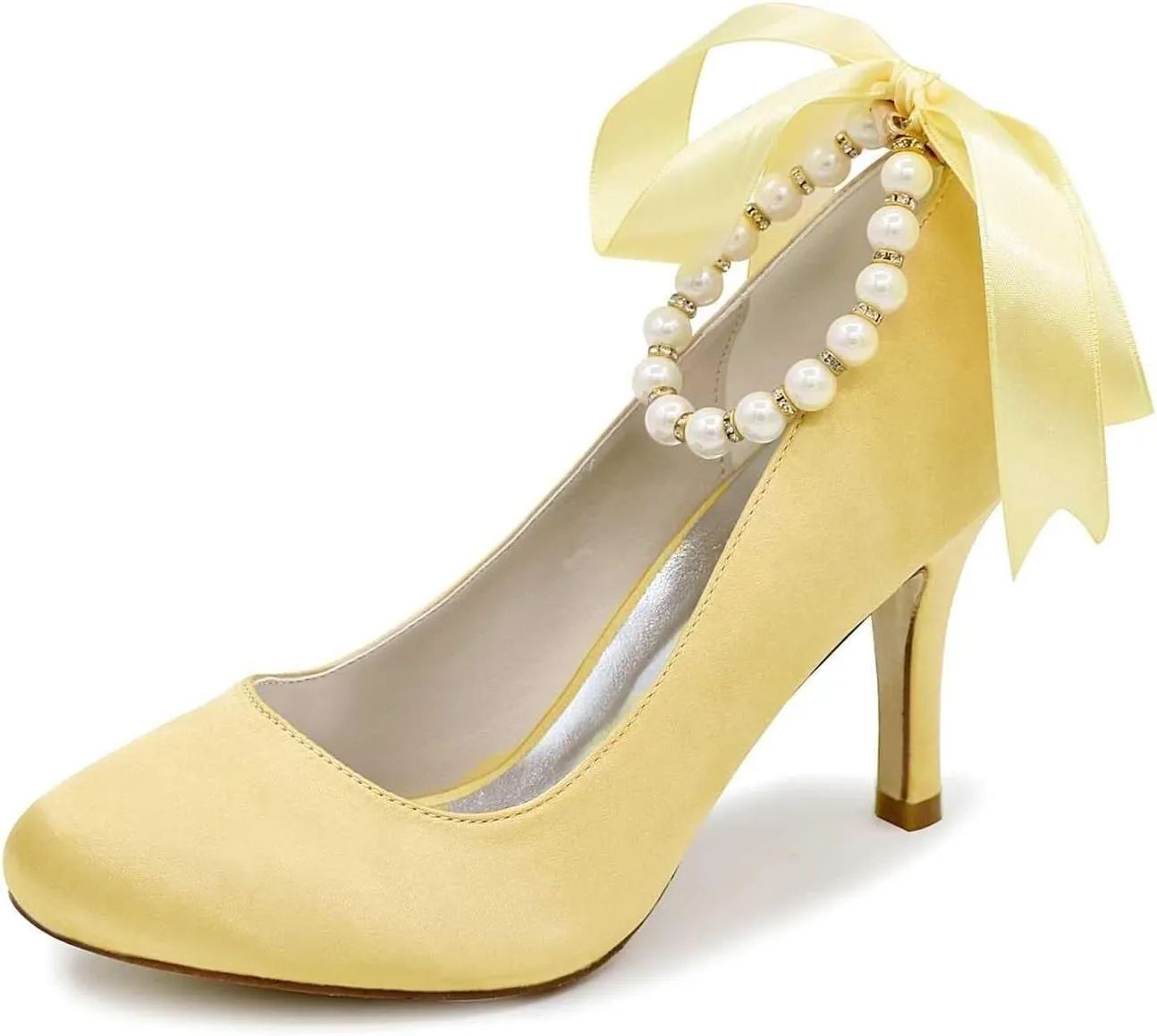 Womens Wedding Shoes Wedding Shoes for Bride High Heel Platform Bridal Shoes Pearl Wedding Heels for Women Pumps Satin Evening Party Prom Dress Shoes(Gold,7)