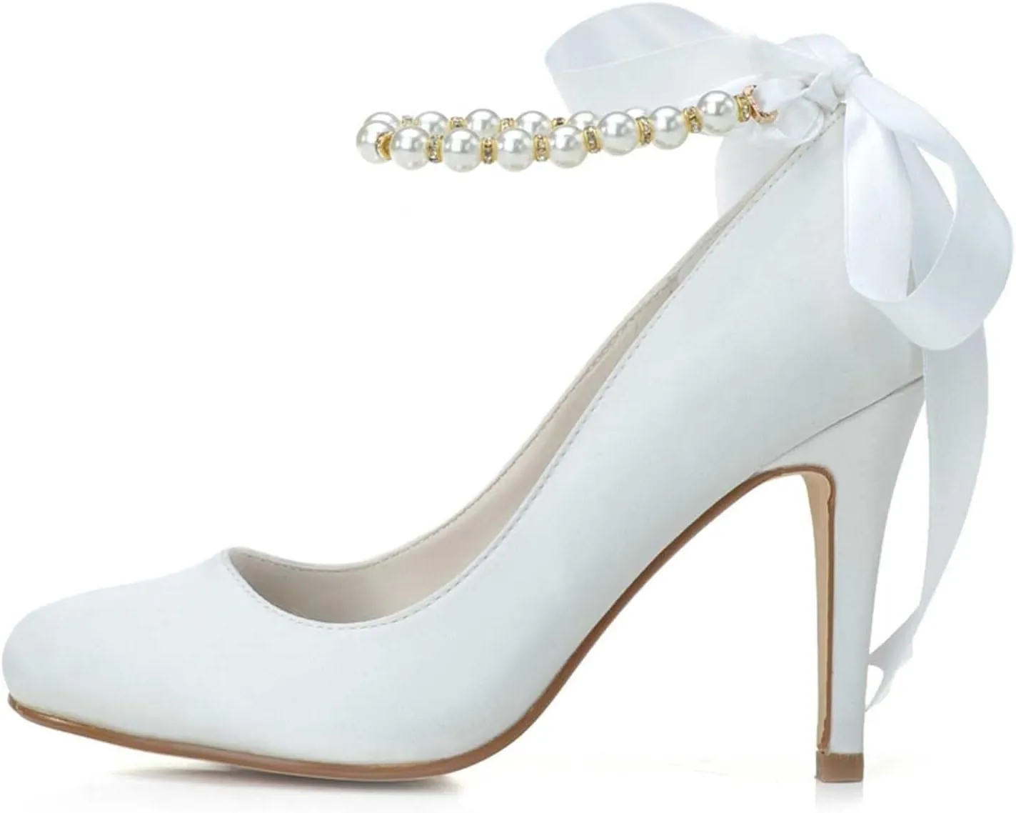 Womens Wedding Shoes Wedding Shoes for Bride High Heel Platform Bridal Shoes Pearl Wedding Heels for Women Pumps Satin Evening Party Prom Dress Shoes(Gold,7)