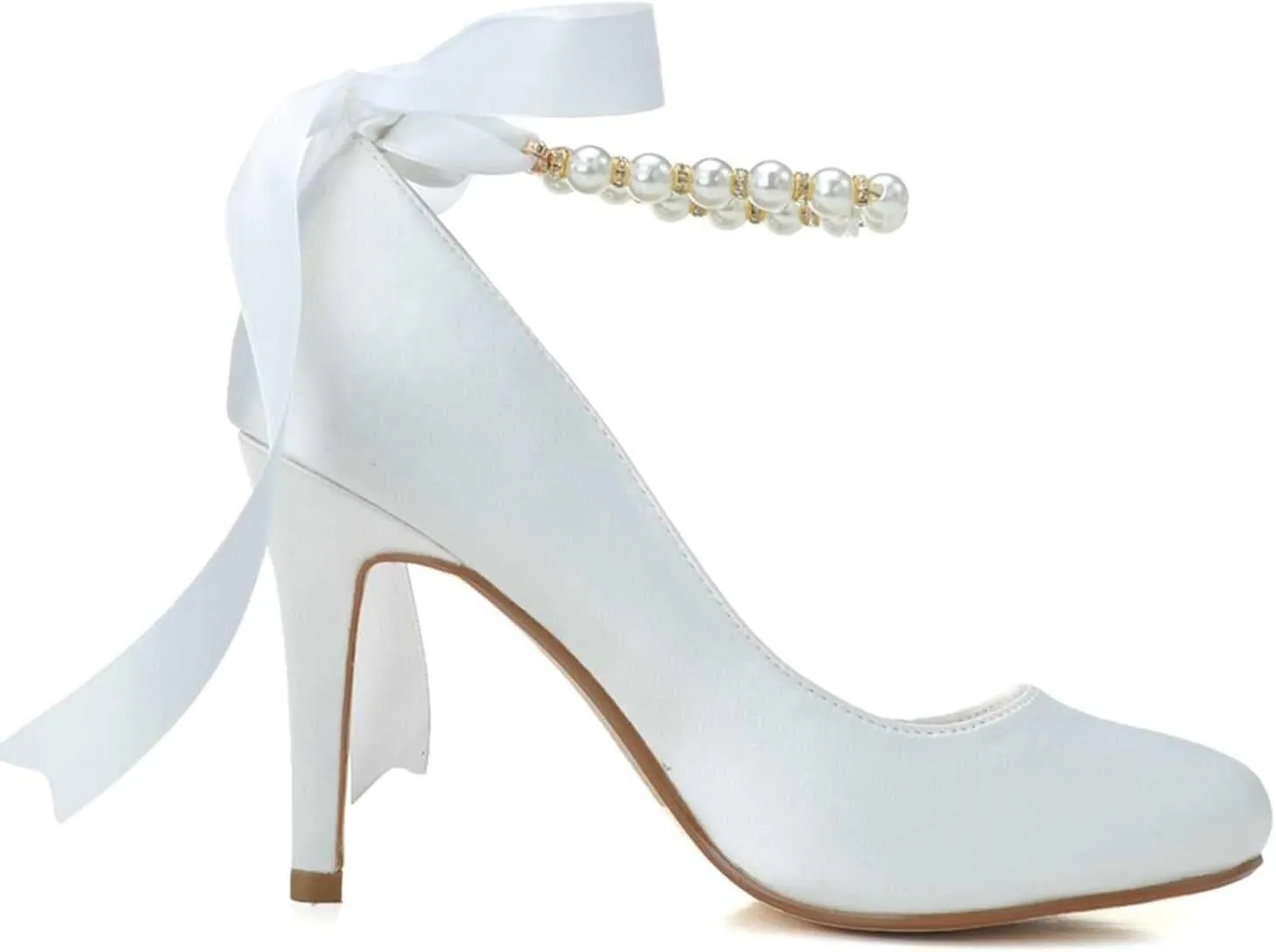 Womens Wedding Shoes Wedding Shoes for Bride High Heel Platform Bridal Shoes Pearl Wedding Heels for Women Pumps Satin Evening Party Prom Dress Shoes(Gold,7)