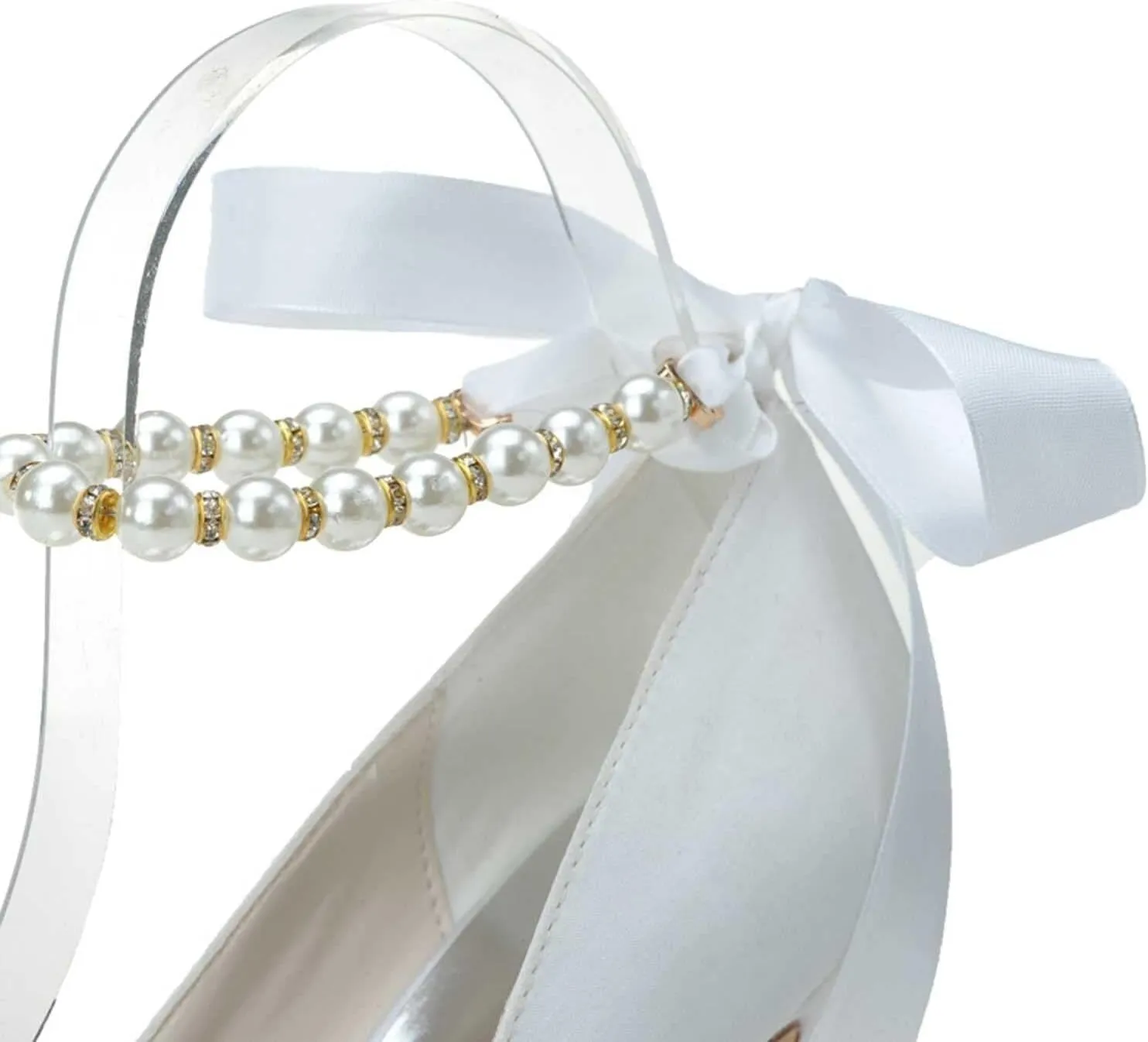 Womens Wedding Shoes Wedding Shoes for Bride High Heel Platform Bridal Shoes Pearl Wedding Heels for Women Pumps Satin Evening Party Prom Dress Shoes(Gold,7)