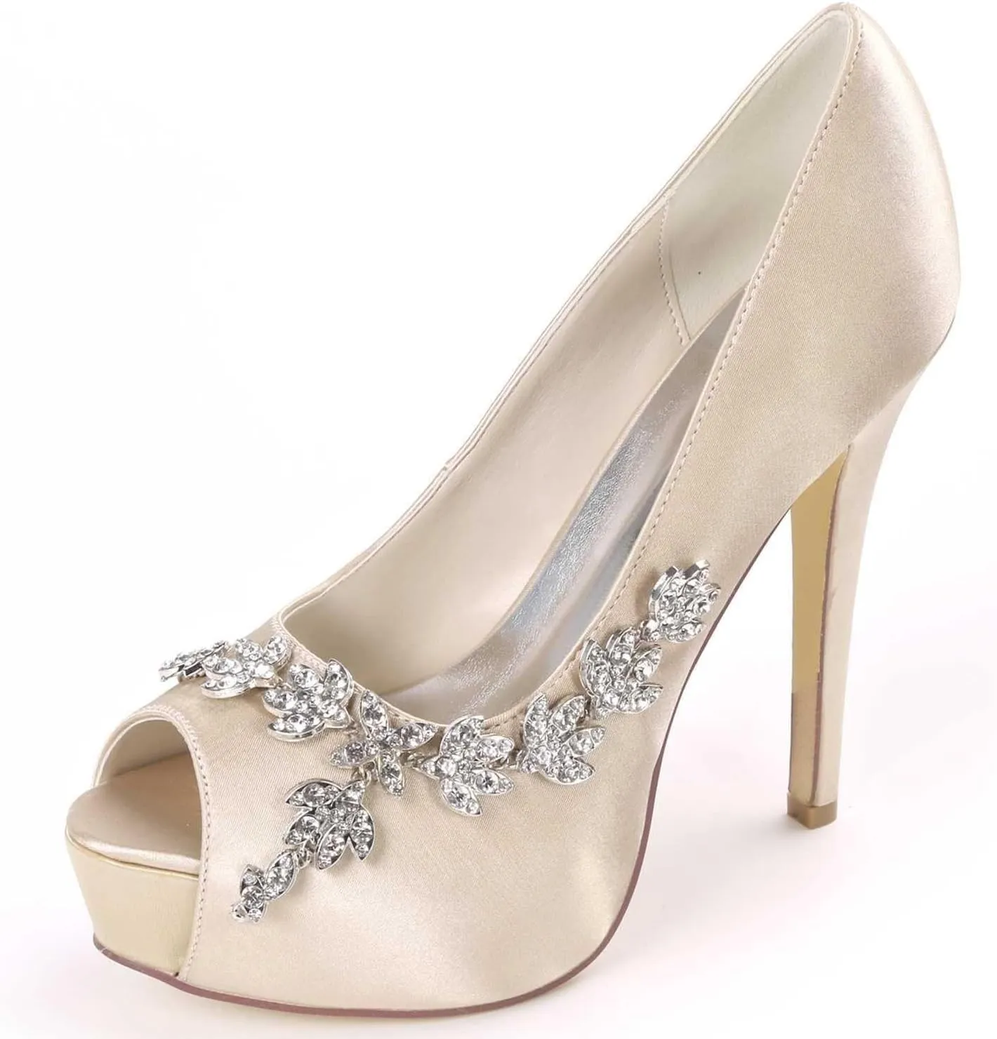 Womens Wedding Shoes Wedding Shoes for Bride High Heel Platform Bridal Shoes Rhinestones Wedding Heels for Women Pumps Satin Evening Party Prom Dress Shoes Dark Purple(Champagne,5 UK)