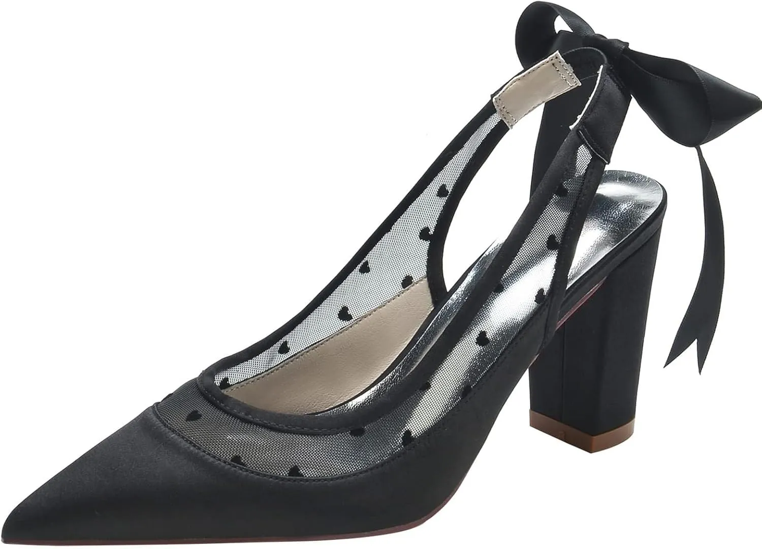 Womens Wedding Shoes Women Block Heels Slingback Wedding Shoes High Chunky Closed Toe Pointed Toe Shoes Bowtie Evening Party Pumps Shoes 8.5Cm,Black,11.5(Black,6.5)