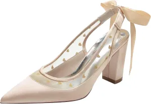 Womens Wedding Shoes Women Block Heels Slingback Wedding Shoes High Chunky Closed Toe Pointed Toe Shoes Bowtie Evening Party Pumps Shoes 8.5Cm,Black,11.5(Champagne,6)