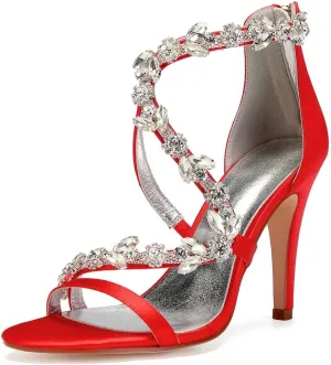 Womens Wedding Shoes Women's 4.13" Kitten Heel Sandals | Open Toe with Ankle Zipper & Rhinestone Accents | Perfect for Summer Dresses & Casual Outfits(Red,11)