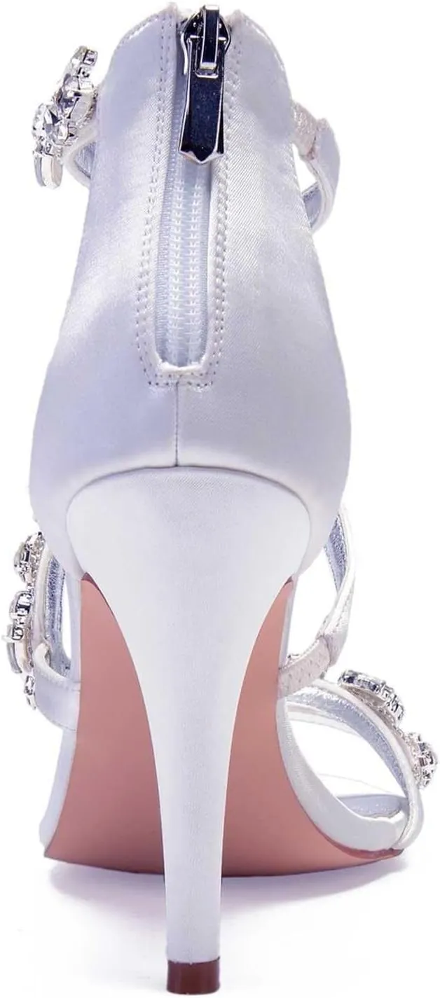 Womens Wedding Shoes Women's 4.13" Kitten Heel Sandals | Open Toe with Ankle Zipper & Rhinestone Accents | Perfect for Summer Dresses & Casual Outfits(Teal,10)
