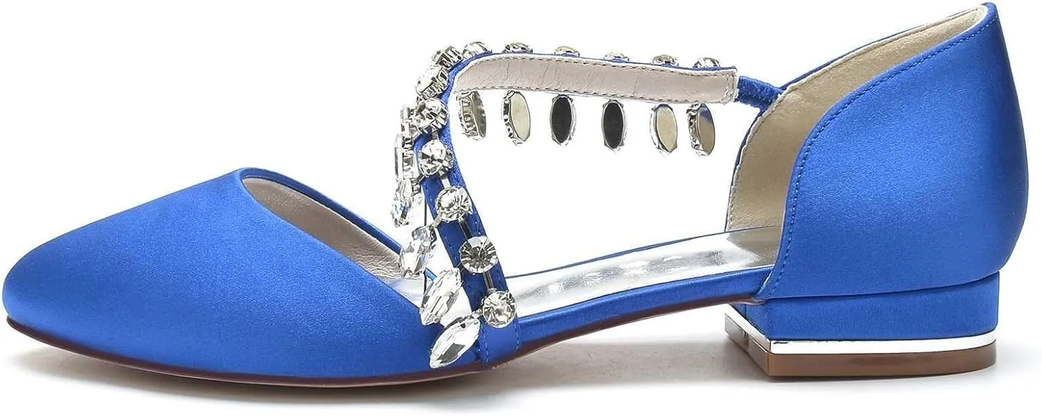 Womens Wedding Shoes Women's Flats, Round Toe Rhinestones Slip On Flats for Women Dressy Casual Work Office Party, Low Heel Dress Shoes for Women(Royal Blue,11.5)