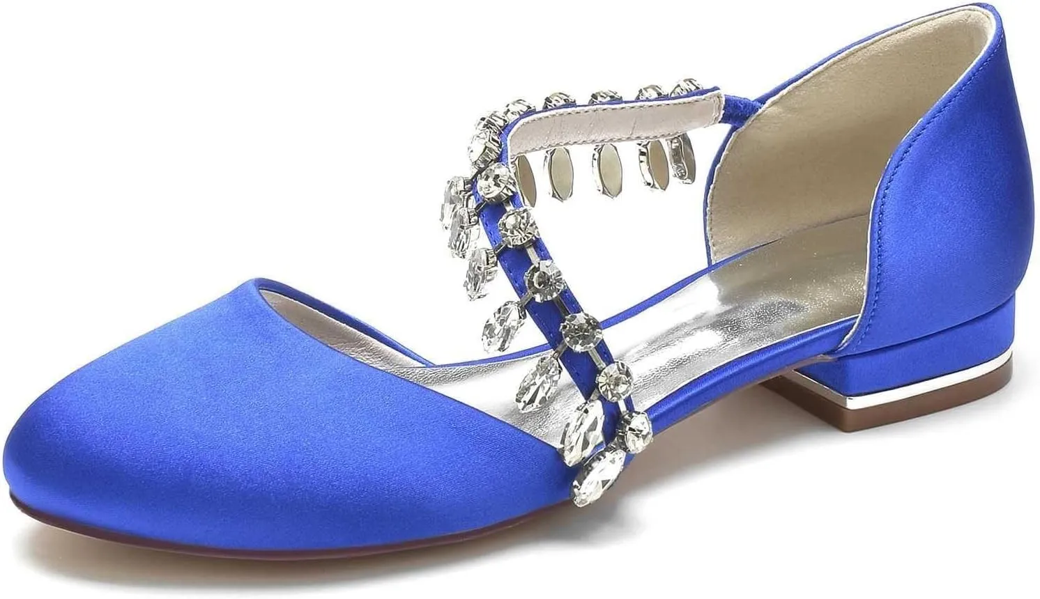 Womens Wedding Shoes Women's Flats, Round Toe Rhinestones Slip On Flats for Women Dressy Casual Work Office Party, Low Heel Dress Shoes for Women(Royal Blue,11.5)
