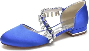 Womens Wedding Shoes Women's Flats, Round Toe Rhinestones Slip On Flats for Women Dressy Casual Work Office Party, Low Heel Dress Shoes for Women(Royal Blue,11.5)