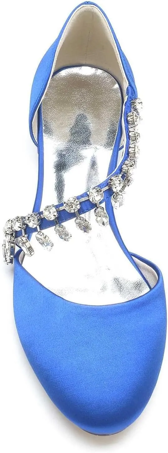 Womens Wedding Shoes Women's Flats, Round Toe Rhinestones Slip On Flats for Women Dressy Casual Work Office Party, Low Heel Dress Shoes for Women(Royal Blue,11.5)
