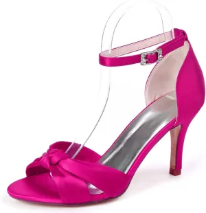 Womens Wedding Shoes Women's Open Toe Kitten Heels with Ankle Strap Low Heel Dress Shoes, 2.36" Buckle Detail, Ideal for Weddings, Proms, & Bridal Events(Rose Red,11/US)