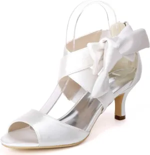 Womens Wedding Shoes WT-1675 Women's Sandals Peep Toe Low Heels Pumps Ankle Strap Zipper Satin Wedding Dress Shoes(White,6.5 UK)