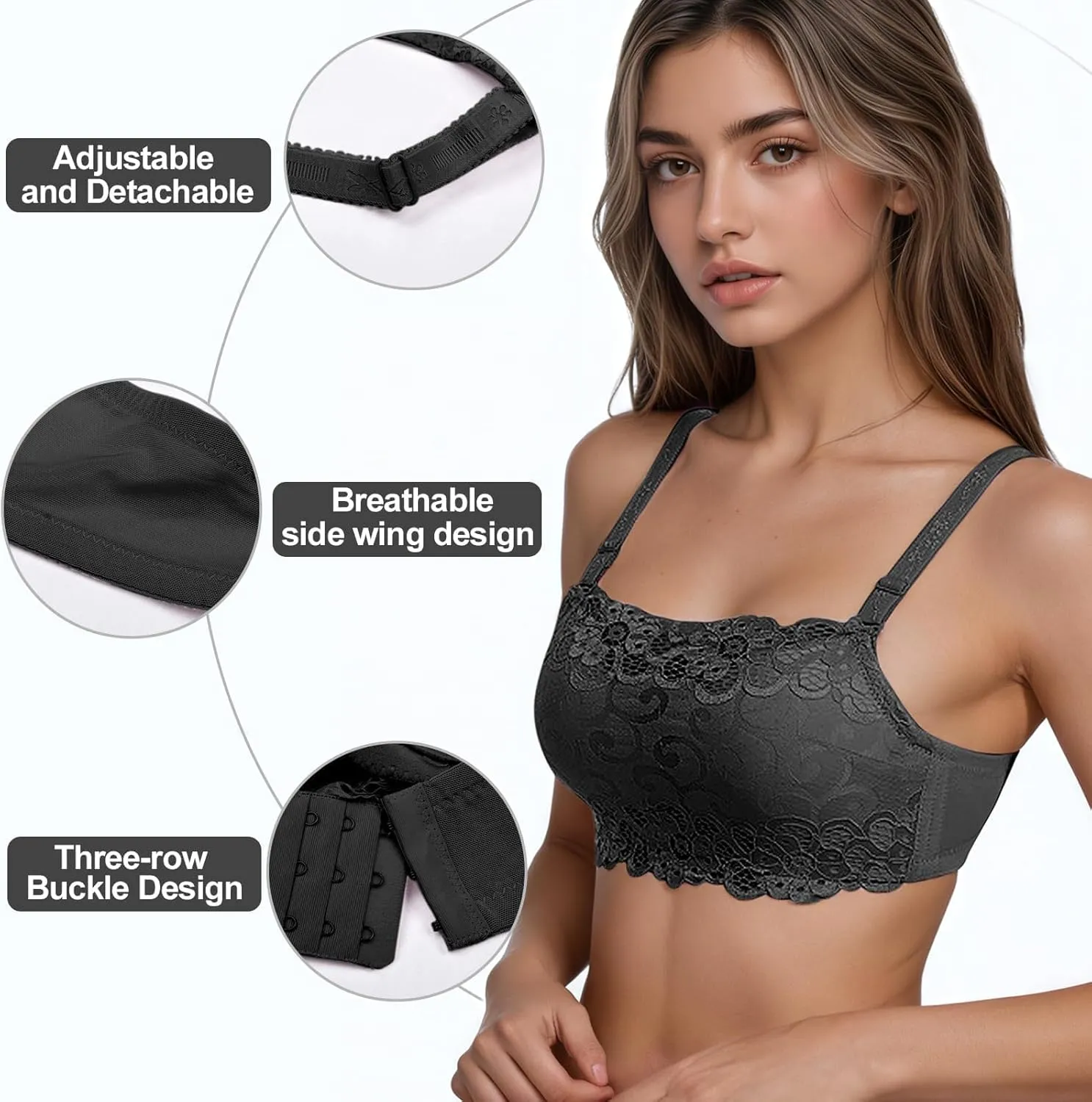 Women's Wirefree Lace Bandeau Bra – Strapless Tube Top Padded Bralette