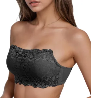 Women's Wirefree Lace Bandeau Bra – Strapless Tube Top Padded Bralette
