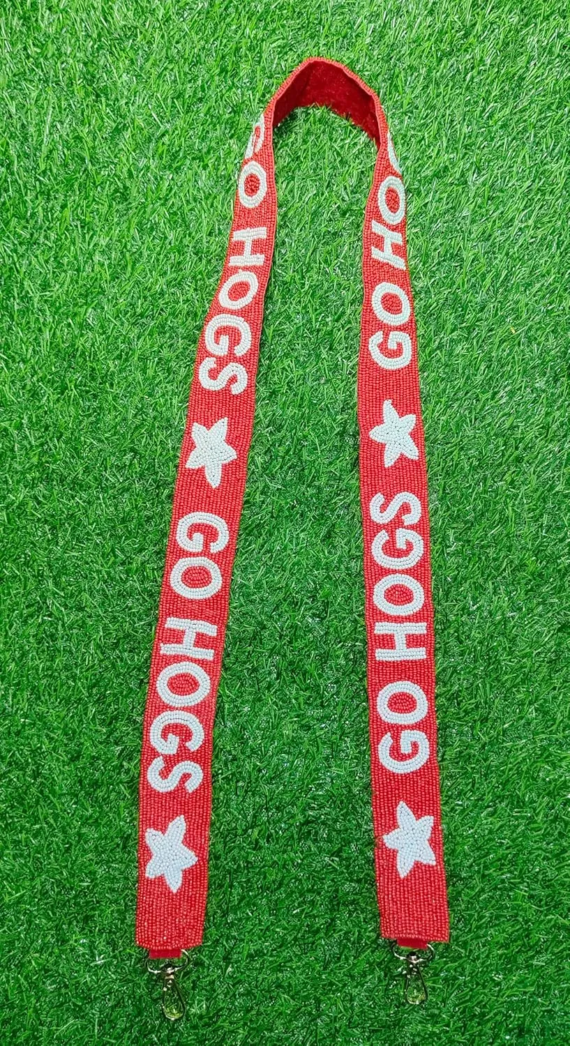 woo razor Sooi Beaded Purse Strap – 47" x 1.5" for Game Day, Crossbody and Handbag Replacement (hog red)