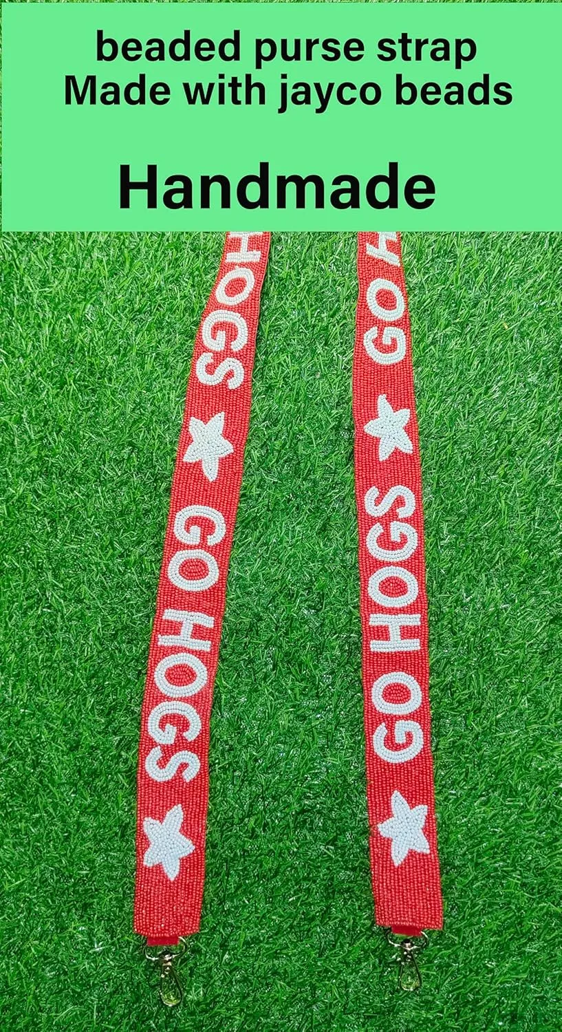 woo razor Sooi Beaded Purse Strap – 47" x 1.5" for Game Day, Crossbody and Handbag Replacement (hog red)