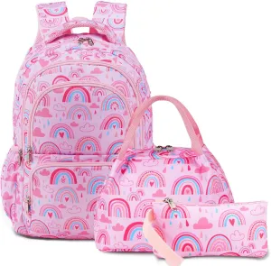 Woosir School Backpacks for Girls Kids Rianbow Backpack for Girls Back to School Supplies Gifts Preschool Kindergarten BookBag with Insulated Lunch Bag for Girls Outdoor Travel Laptop Backpacks