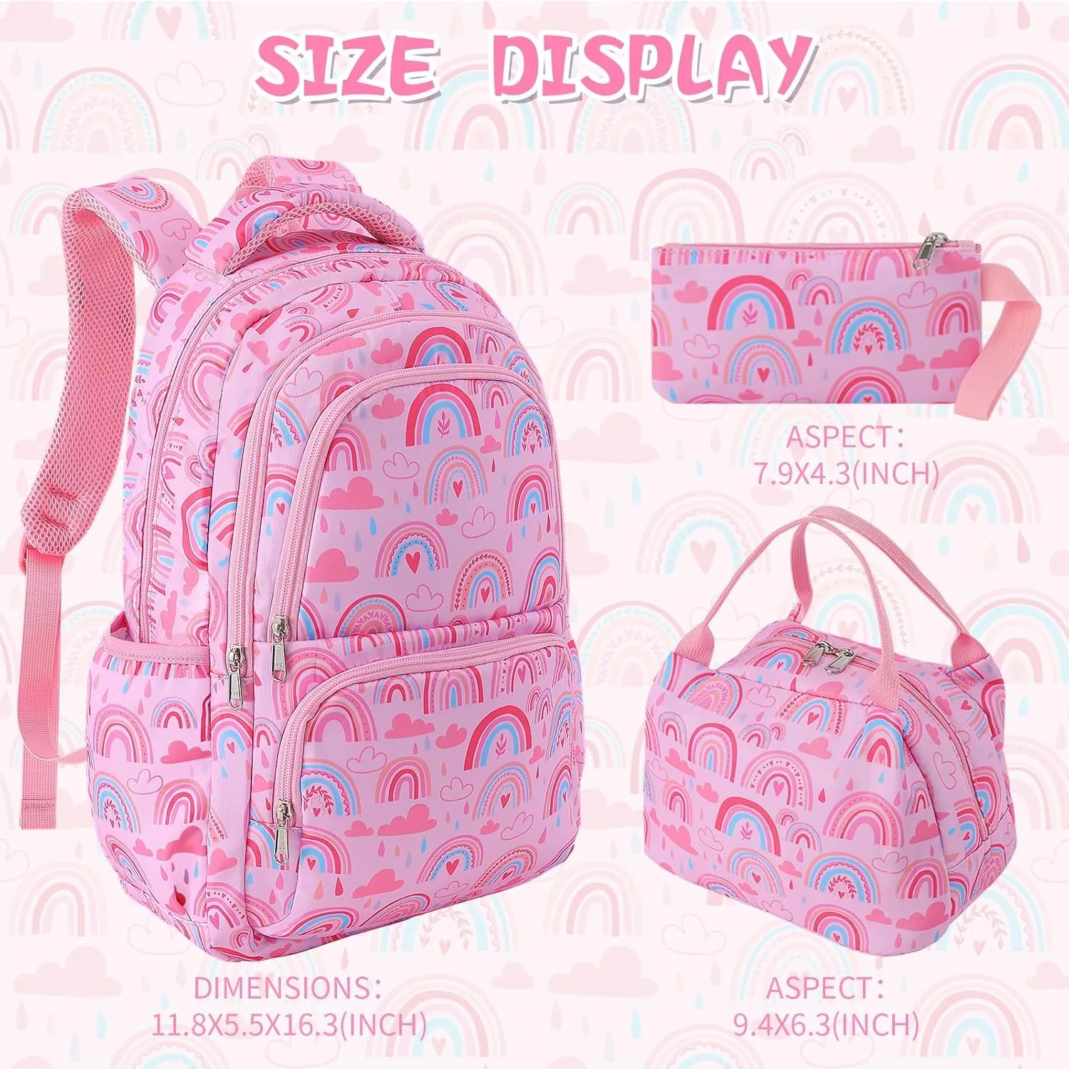 Woosir School Backpacks for Girls Kids Rianbow Backpack for Girls Back to School Supplies Gifts Preschool Kindergarten BookBag with Insulated Lunch Bag for Girls Outdoor Travel Laptop Backpacks