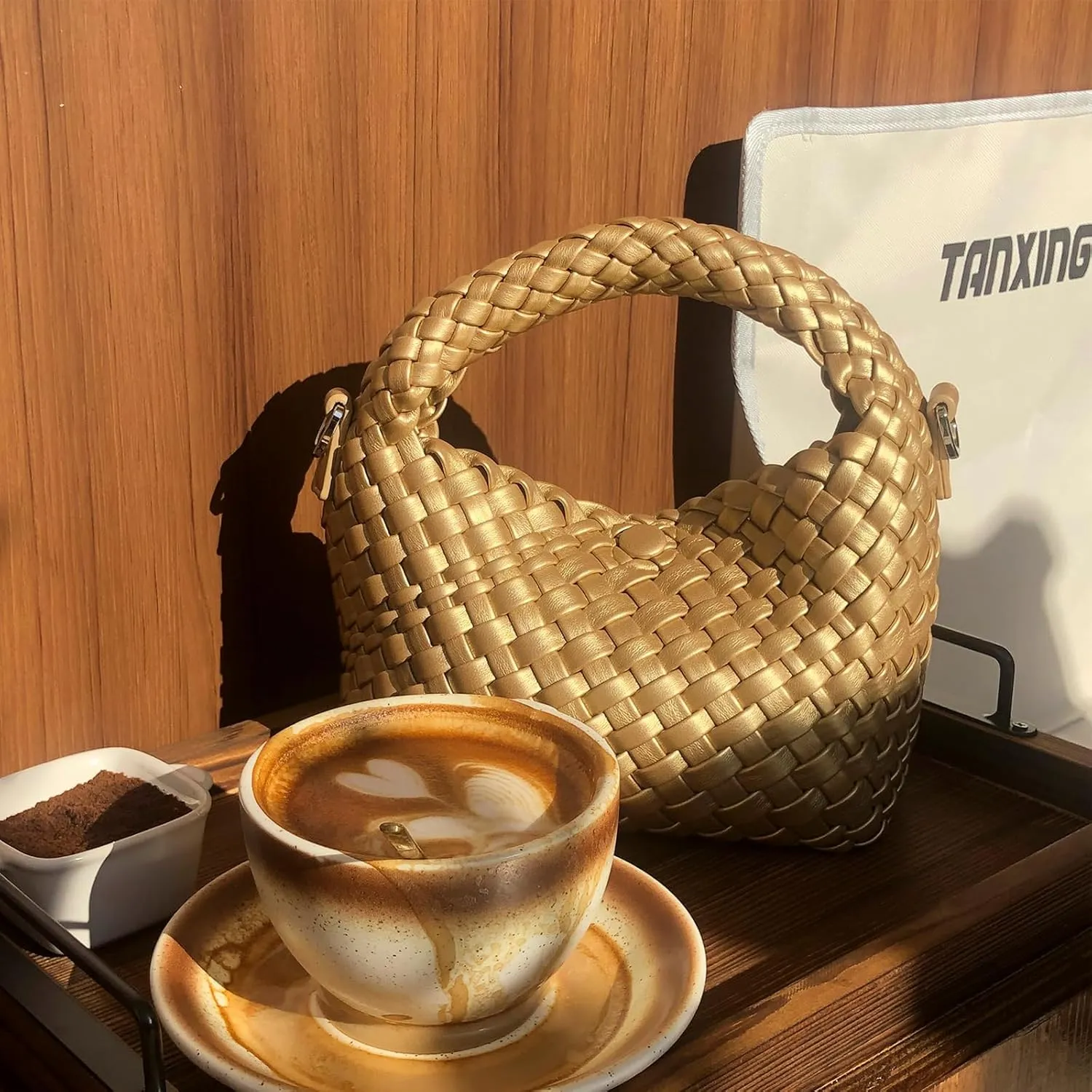 Woven Handbag For Women, Small Metallic Purse with Detachable Crossbody Strap, Girls Daily Top Handle Bag