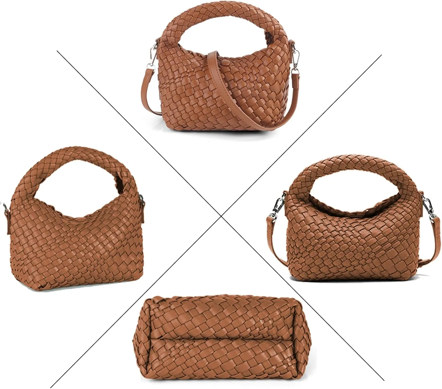 Woven Handbag For Women, Small Metallic Purse with Detachable Crossbody Strap, Girls Daily Top Handle Bag