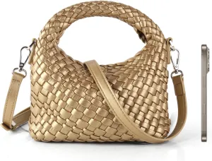 Woven Handbag For Women, Small Metallic Purse with Detachable Crossbody Strap, Girls Daily Top Handle Bag