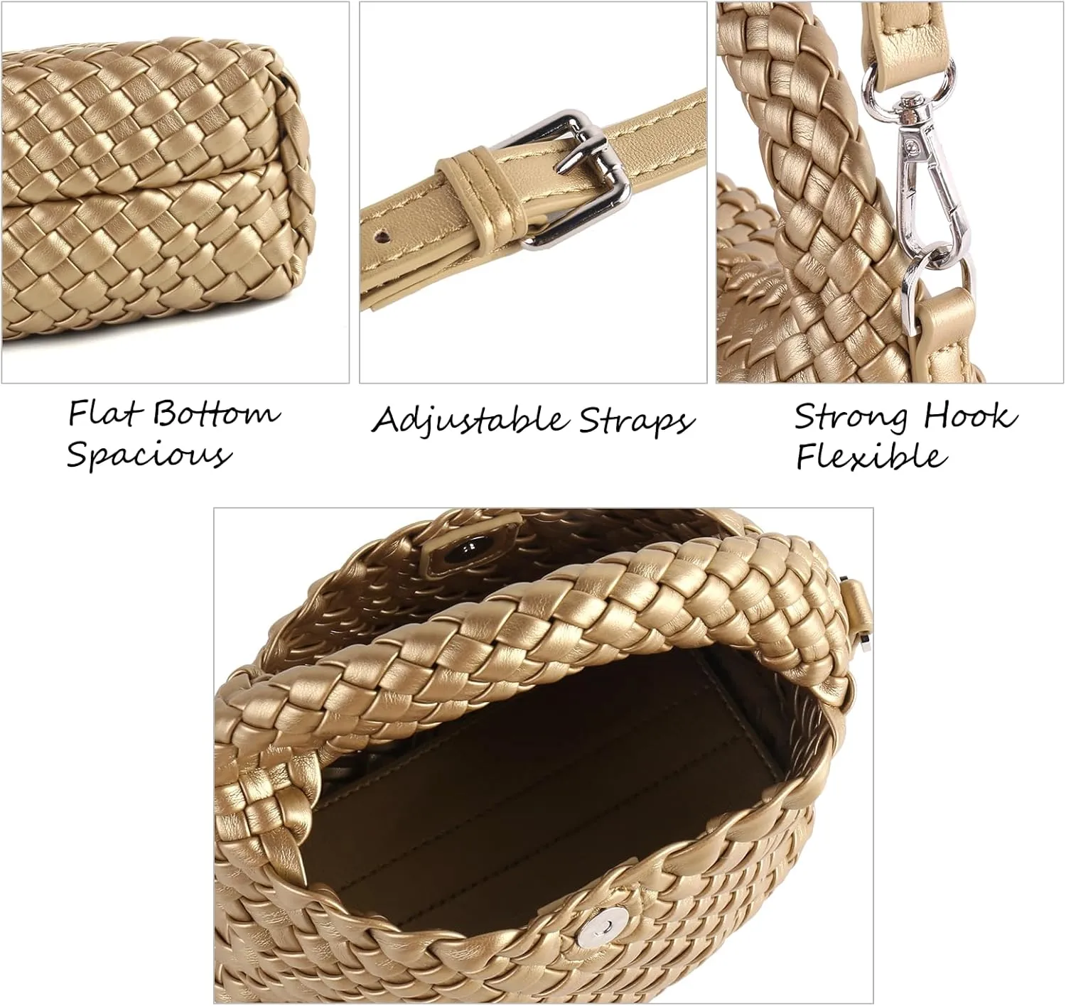 Woven Handbag For Women, Small Metallic Purse with Detachable Crossbody Strap, Girls Daily Top Handle Bag